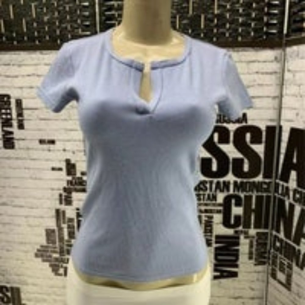 Gap S Blue Split Neck Short Sleeve Tee - Picture 1 of 3
